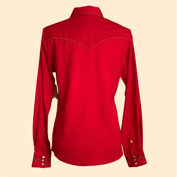 Panhandle Slim Red Floral Embroidered Western Pearl Snap Button Shirt, Women Med - Picture 3 of 10